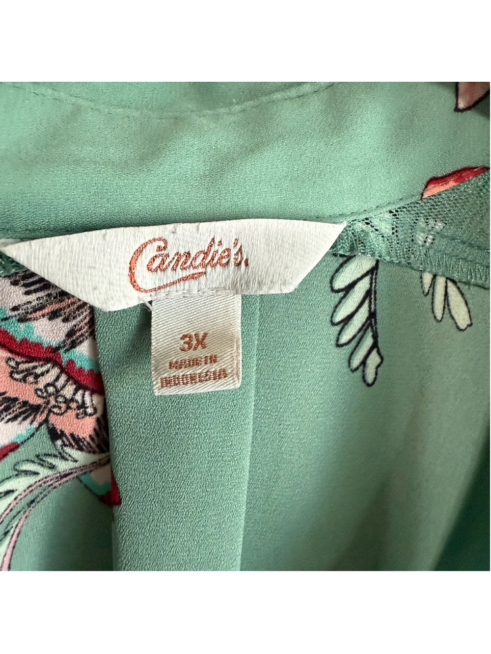 Candie's Green and Pink Floral lace Button Down Shirt juniors size 3x - Picture 3 of 12